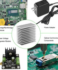 4 Pack Anodized Aluminum Heat Sinks 40 By 40 By 20mm Kit with electronic components like chip modules and power adapter