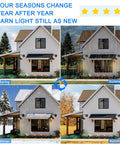 2 Pack Matte Black Outdoor Wall Lights Modern Farmhouse Wall Sconces in four seasons on house exterior