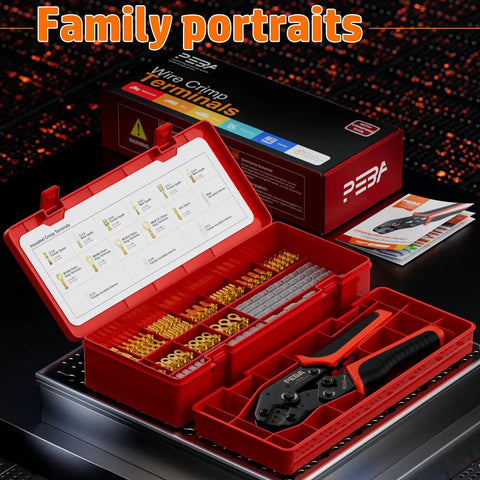 Pro Grade Open Barrel Crimping Tool Kit with Ratcheting Crimper and 10 Size Spade and Ring Terminal Connectors in red case