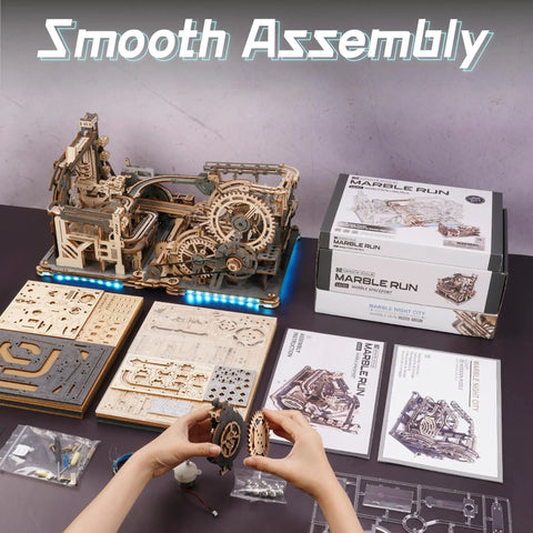 Motorized Marble Run Set With Spaceport And Night City Tracks LGC01 LGA01 Link Pack LG01 assembly process and components.