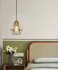 2 Pack Plug In Pendant Lights Matte Gold Vintage Brass Cage Fixtures With 15 Ft Cord And On Off Switch in bedroom