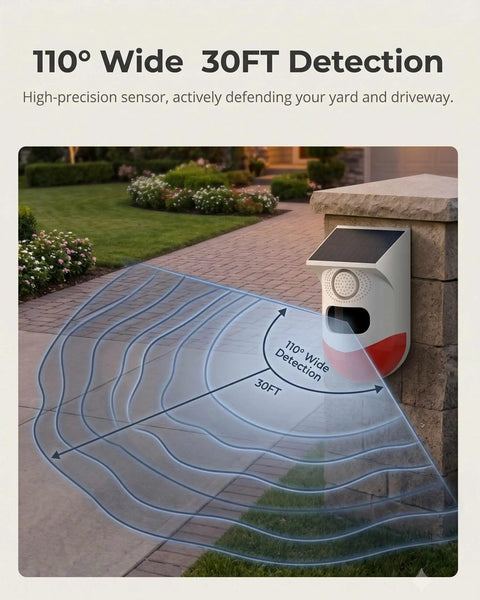 WiFi Solar Motion Sensor Alarm Outdoor With Free App Alerts Real Time Push Notifications 2.4G WiFi Compatible Battery Powered Solar Security Sensor Easy Zone Management Weatherproof Outdoor Home Surveillance mounted on driveway wall