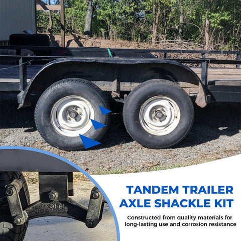 Heavy Duty Trailer Shackle Kit For Double Eye Leaf Springs Fits 3.5K To 7.2K Axles with tandem axle trailer and shackle close-up