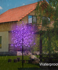 6 Foot Solar Cherry Blossom Tree Light With 200 LED Purple Lights That Look Lit For Garden Patio Yard Outdoor Decor