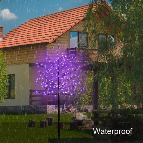 6 Foot Solar Cherry Blossom Tree Light With 200 LED Purple Lights That Look Lit For Garden Patio Yard Outdoor Decor