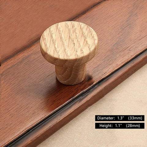 Built Tough Solid White Oak Wood Drawer Knobs For Kitchen Cabinets And Bedroom Dressers Featuring A Modern Single Hole Mount, 33mm diameter.