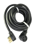 Beefy 26ft 3in 30A NEMA 14 30 Extension Cable With 100 Percent Copper Conductors coiled, showing plug and connector ends