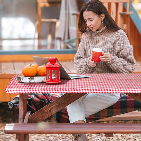 3 Pack Red And White Checkered Picnic Tablecloths, Fitted Rectangular Vinyl With Flannel Backing, Outdoor Table 30 By 72 Inches