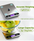 Digital Kitchen Scale With 33Lb Capacity 1g Precision And Four High Precision Sensors Backlit LCD Display Stainless Steel