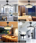 42 Inch Retractable Ceiling Fan Chandelier With Lights And Remote Crystal Fandelier showcased in various rooms.