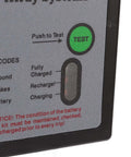 Close-up of 12V LED Trailer Breakaway Kit With Universal Brake Controls showing test LED, charge indicators, and instructions.