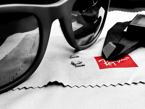 New Upgrade Heavy Duty Replacement Eyewear Hinge Screws And Precision Screwdriver For Wayfarer Shades on lens cleaning cloth.