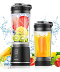 Personal Size Portable Blender For Shakes And Smoothies, 16oz Mini Small Smoothie Blender With On The Go Lid And Sip Lid, 26000Rpm Rechargeable Cordless Electric Blender For Travel Gym Office, Black with fresh fruit and splash.
