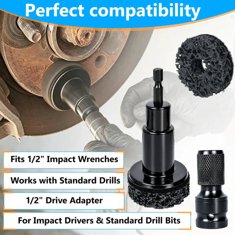 All In One Wheel Bolt Cleaning Kit With Fifteen Treatment Pads A Special Drill Bit And A Half Inch Impact Wrench Adapter shown