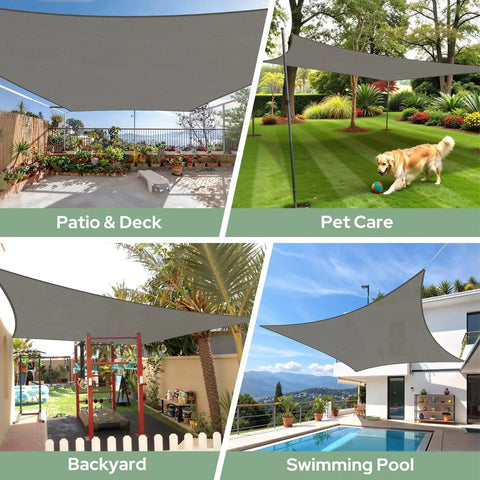 Rectangle Sun Shade Sail 8 By 10 Feet For Outdoor Patio Yard Deck Garden And Lawn, 95 Percent UV Block, installed over patio.