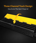 Ramp-3 Channel Rubber Floor Cord Concealer Rugged Heavy Duty Cable Protector For Wires Hoses And Pipes, open lid view