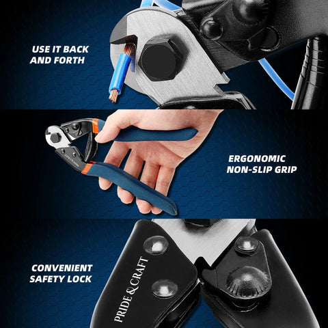 Tough As Nails Seven Point Five Inch Wire Cutter And Heavy Duty Snips with ergonomic grip and safety lock for crafting.