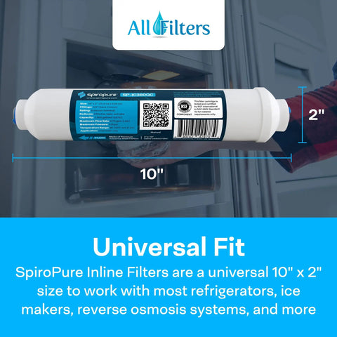 NsF Certified Coconut Shell Carbon Inline Water Filter With 3/8 Inch Quick Connect Fittings mounted in kitchen for easy access.
