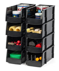 Large Stackable Plastic Shelf Bins 8 Pack Open Front Organizer For Parts Tools Hardware Pantry Garage 13 Inch Long By 6 Inch Wide By 5 Inch High Made In USA Black