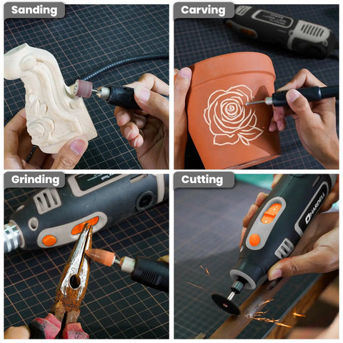Total Game Changer Rotary Tool With Flex Shaft, 200W Corded Beast Delivers 40000 RPM in use for sanding, carving, grinding, and cutting.