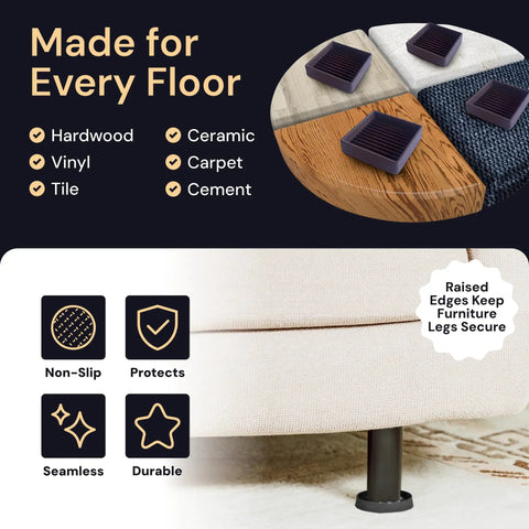 Rubber Furniture Pads Non Slip Heavy Duty Caster Cups For Couch Stoppers showcasing versatility on various floor types