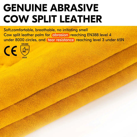 Genuine abrasive cow split leather for 3 Pack Unlined Cowhide Leather Work Gloves for Heavy Duty Driving, Warehouse, Farm, Gardening and DIY Projects, Size XL, Gold CB9501, Tough As Nails Hand Protection You Can Rely On
