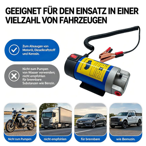 Professional 24V Electric Oil Pump 100W Fast Fluid Transfer Compact Design Lightweight Aluminum And Cast Iron Build For Garage Maintenance Safe Mess Free Transfer Of Fuels Lubricants And Hydraulic Fluids Reliable Tool