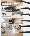 Behome Portable Steam Cleaner With 15 Second Quick Heat Up, 3-Level Adjustable Handle, And 1.9 Qt Large Tank using various attachments.