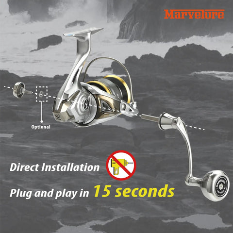 Locked Type Power Handle Square Shaft For Shimano Spinning Reels Aluminum 58mm Handle with easy installation diagram