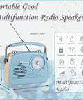 Grab N Go Portable AM FM Shortwave Radio Bluetooth Speaker with dimensions and functions displayed