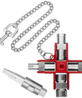 Universal Construction Control Cabinet Key with plug-in magnetic support, showing 9 zinc key profiles and chain attachment.