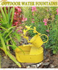 Solar Powered Outdoor Water Fountain With Battery Backup For Garden Bird Bath Yard Decor in yellow metal, decorated with leaves.