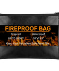 Heavy Duty Fireproof And Waterproof Document Money Bag With Zipper Pouch For Emergency Prep, black with fire design, 10x13.5 inch