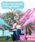 Couple using Pink Gender Reveal Smoke Cannon Party Prop Powder Spray Can For Outdoor Parties And Baby Showers outdoors.