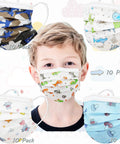 Child wearing Kids Disposable Face Masks 50 Pack For Ages 5 To 12 3 Layer Filtration With Metal Nose Clip Multicolor