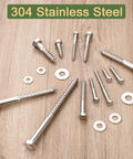 Top Quality 304 Stainless Steel Hex Lag Screws One Quarter Inch By Two Point Five Inches Tough As Nails Rust Resistant Wood Fasteners For Outdoor Decks And Flower Stands Twenty Five Count arranged on a wooden surface.