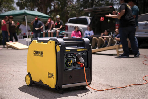 4500 Watt RV Ready Portable Inverter Generator with Crazy Quiet Technology in use at a tailgating event