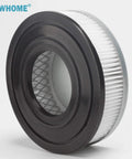 Close-up of Replacement Ash Vacuum Motor Filter For Powersmith PAVC101 Pack Of Four HEPA Ash Dust Filter, black and white round design.
