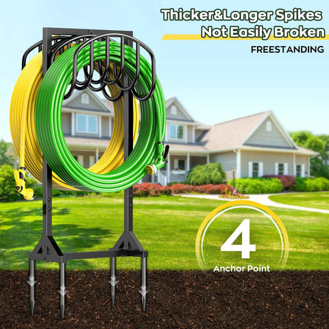 Heavy Duty Metal Freestanding Hose Holder That Holds Two 150 Ft Hoses Rustproof Garden Hose Storage With Four Spikes