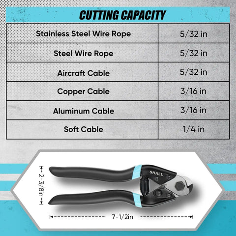 Heavy Duty Cable Cutter Seven And A Half Inch For Wire Rope And Aircraft Cables Cuts Up To Five Thirty Second Inch Diameter chart