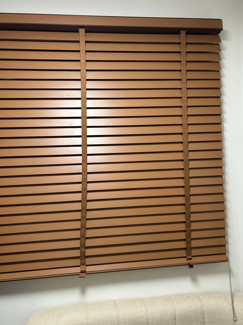 Window with wooden Venetian blinds featuring 304 Stainless Steel Endless Blind Chain For Roller Roman Honeycomb And Venetian Blinds.