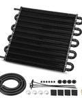 10 Pass Aluminum Transmission Oil Cooler Kit With 5 Sixteenth Inch Universal 10 Rows Tube And Fin Design Engine Mounting Black Finish