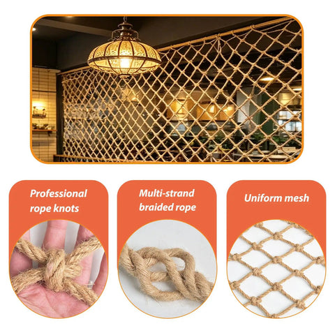 Heavy Duty Natural Jute Hemp Rope Net For Balcony And Stair Rails Straight Up Safe For Kiddos With Rock Solid Weave That Hangs Tough In Rain Or Shine Built To Last So Parents Can Chill And Sleep Easy Tonight
