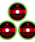 FOXBC 4-1/2 in indestructible multi-material cut-off discs for angle grinders, 7/8 in arbor, 3-pack with green edge