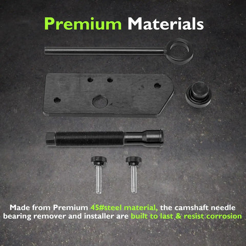 Inner Cam Bearing Installer And Camshaft Puller Tool For Harley Evolution Engines set on dark background