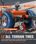 Super Duty Electric Trailer Dolly With 6 Wheels Boosts 7500 Max Load For RVs And Car Trailers showcasing 15" all terrain tires and 8" swivel rear wheels.