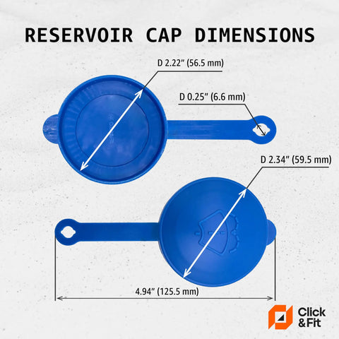 Top view of blue Windshield Washer Fluid Reservoir Cap Replacement Fits Nissan Armada Frontier with dimension labels