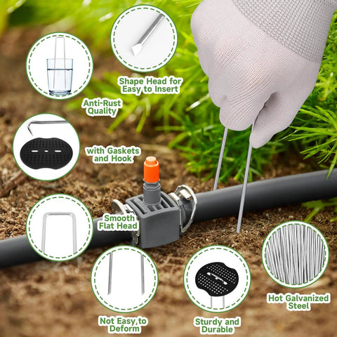Galvanized Garden Stakes Kit 6 Inch 11 Gauge Includes 100 Landscape Staples 100 Gaskets And 1 Pick Hook For Tent Stakes Weed Barrier