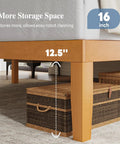 Built Tough Queen Size Platform Bed Frame In Real Natural Pine Wood With Thick Wooden Slats For Zero Wobble Support Never Requires A Box Spring And Flawless Setup For Your Bedroom Space showing 12.5 inches of under-bed storage.