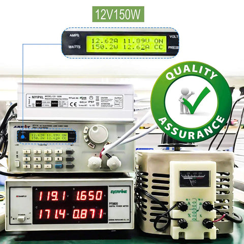 Beefy 150W Waterproof LED Power Supply IP67 85-265V AC To 12V DC Transformer tested in quality assurance setup
